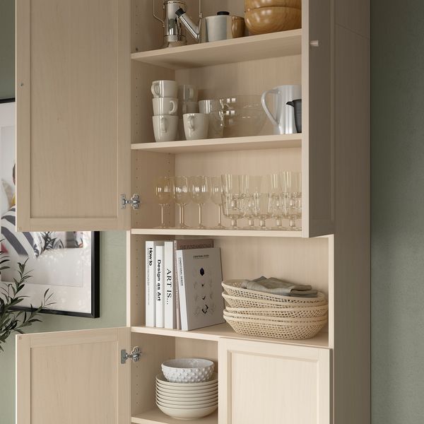 Стеллаж с дверцами, дополнительным. модулем, под березу, 80x30x237 см IKEA BILLY БИЛЛИ, OXBERG ОКСБЕРГ 694.833.69 - фото 6