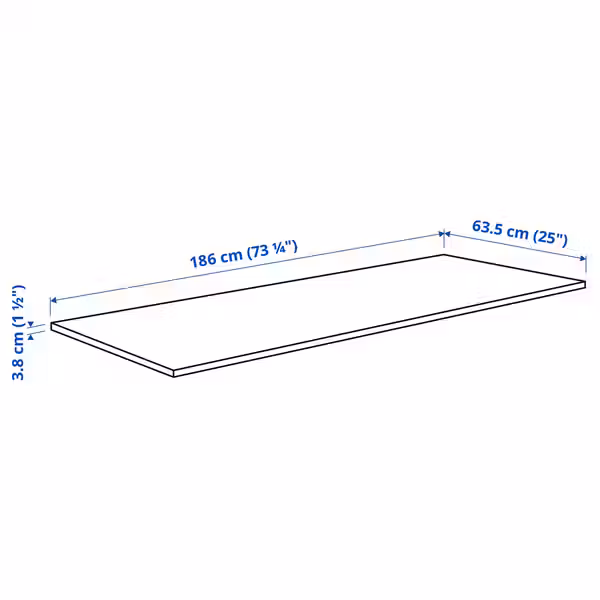 KARLBY Столешница - грецкий орех/шпон 186x3.8 см - схема-чертеж с размерами