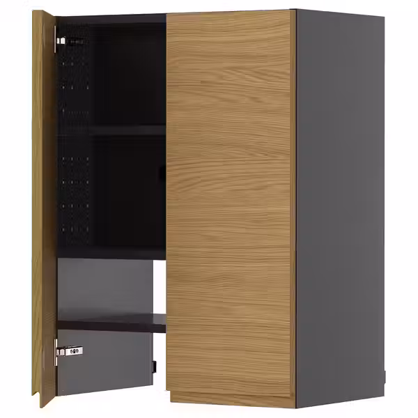 METOD Навесной шкаф д/вытяжки/полка/дверь - черно-серый/Voxtorp под дуб 60x80 см - фото 1