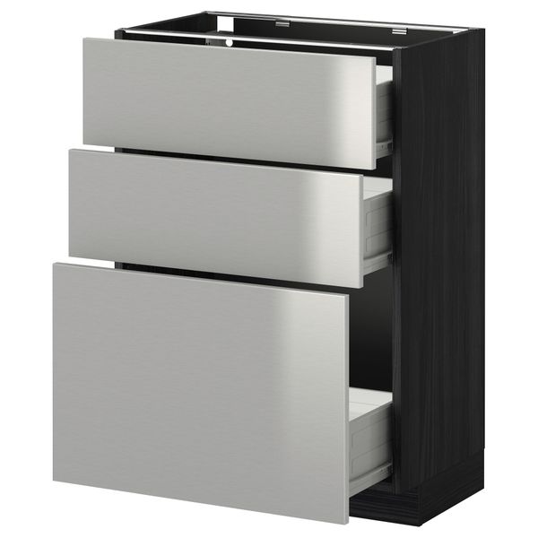 Напольный шкаф с 3 ящиками МЕТОД / ФОРВАРА, черный, Гревста нержавеющ сталь - схема-чертеж с размерами