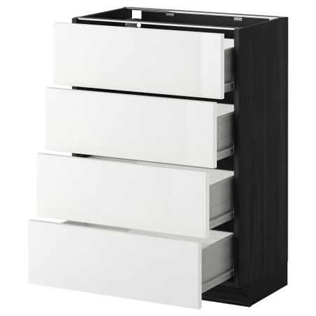Напольный шкаф 4 фронтальных панели, 4 ящика МЕТОД / ФОРВАРА, черный, Рингульт белый