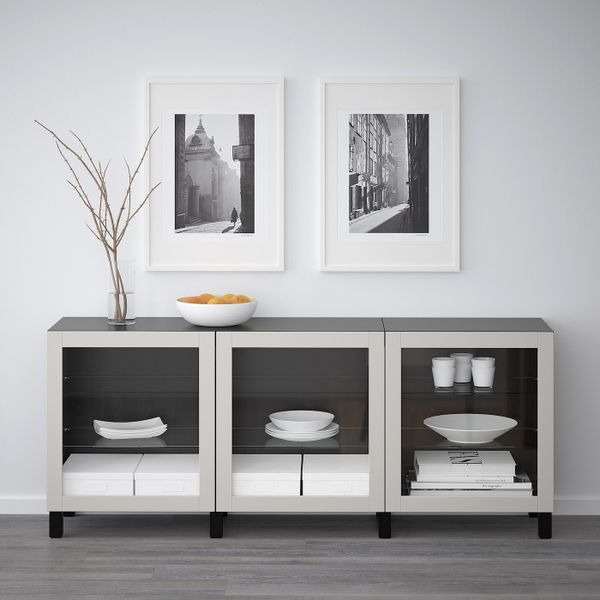 Комбинация для хранения с дверцами, черно-коричневый, Синдвик светло-серый прозрачное стекло, 180x40x74 см IKEA БЕСТО 092.466.63 - фото 2