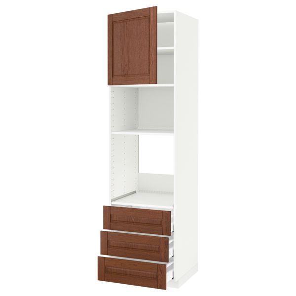 Высокий шкаф для духовки/СВЧ дверца, 3 ящика МЕТОД / МАКСИМЕРА, белый, Филипстад коричневый - схема-чертеж с размерами