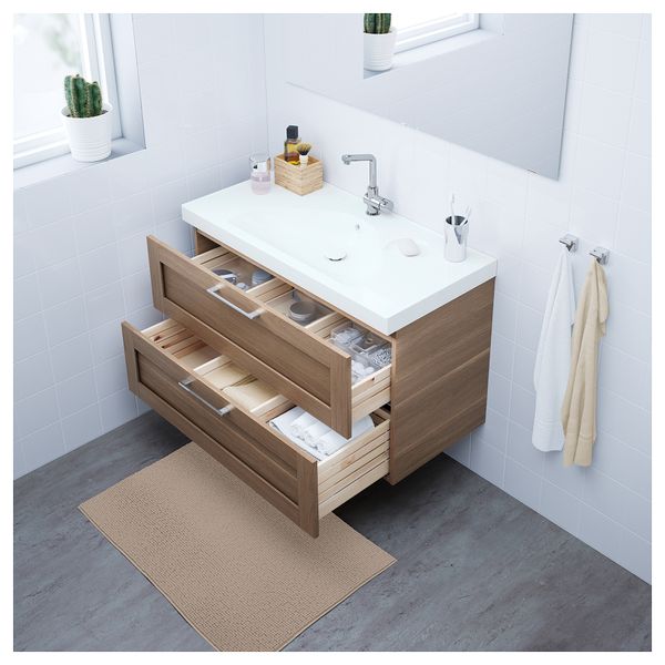 Шкаф для раковины с 2 ящиками ГОДМОРГОН / ЭДЕБОВИКЕН, под грецкий орех (100x49x64 см) - фото 2