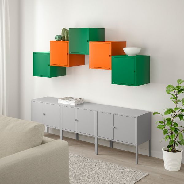 Комбинация для хранения, серый темно-зеленый/оранжевый 180x163 см IKEA ЛИКСГУЛЬТ 492.489.24 - фото 2