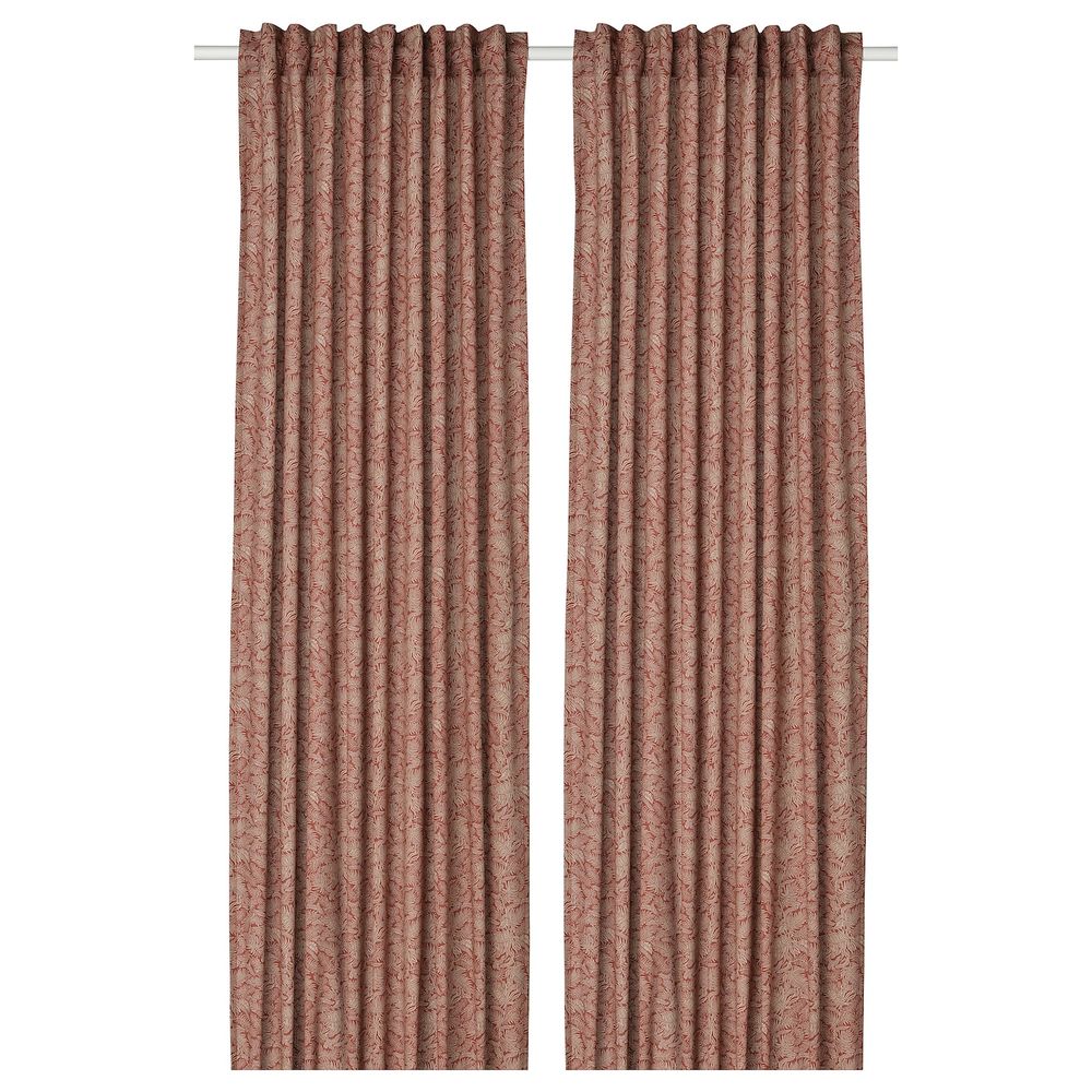 Гардины, 2 шт., темный коричнево-красный/орнамент «листья» 145x300 см IKEA HAKVINGE ХАКВИНГЕ 604.806.57 - фото 1