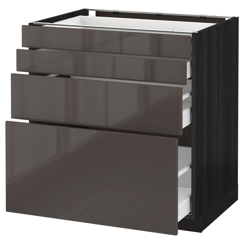 Напольный шкаф 4 фронтальных панели, 4 ящика МЕТОД / МАКСИМЕРА, черный, Рингульт серый - схема-чертеж с размерами