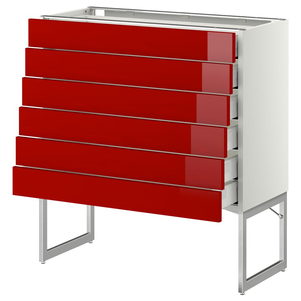 Напольный шкаф 6 фронтальных панелей, 6 нижних ящиков МЕТОД / МАКСИМЕРА, белый, Рингульт красный - схема-чертеж с размерами