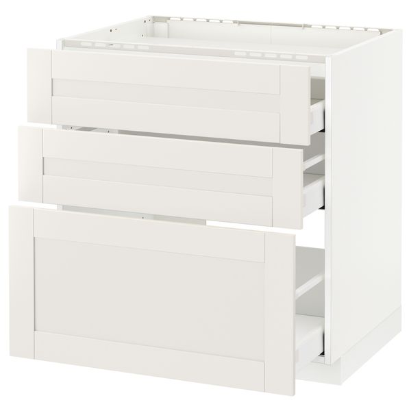 Напольный шкаф, 3 фронтальных панели, 3 ящика МЕТОД / МАКСИМЕРА, белый, Сэведаль белый - схема-чертеж с размерами