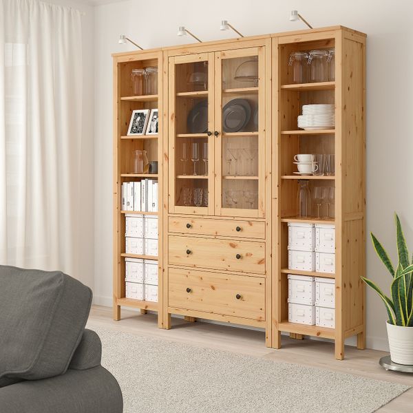 Комбинация для хранения с дверцами/ящ, светло-коричневый/прозрачное стекло 188x197 см IKEA HEMNES ХЕМНЭС 292.342.87 - фото 2