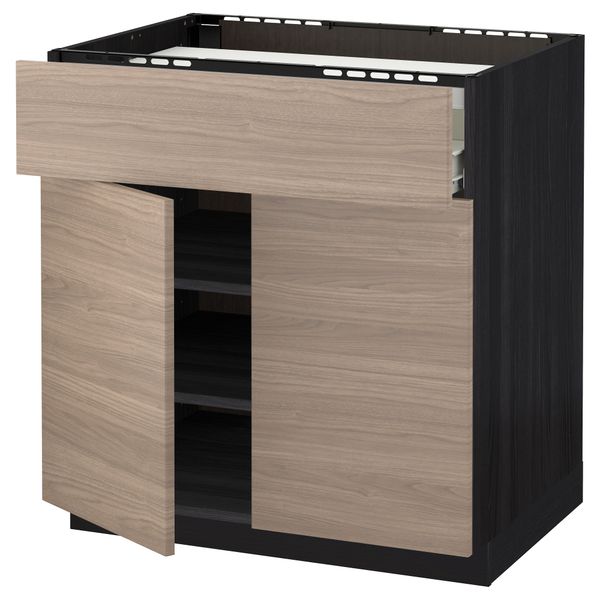 Напольный шкаф для варочной панели, ящик, полка, 2 дверцы МЕТОД / ФОРВАРА, черный, Брокхульт светло-серый (80x60 см) - схема-чертеж с размерами