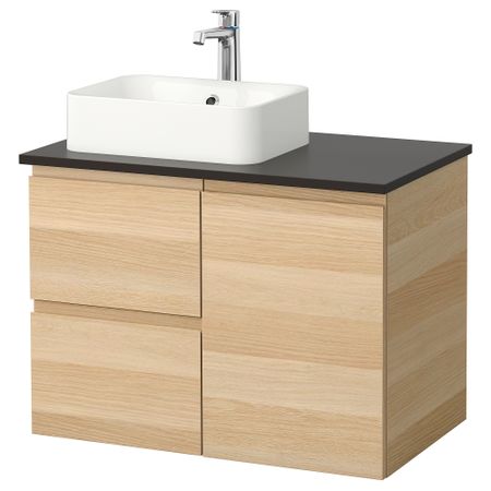 Шкаф с раковиной 45x32 см ГОДМОРГОН/ТОЛКЕН / ХОРВИК, под беленый дуб, антрацит (82x49x72 см)