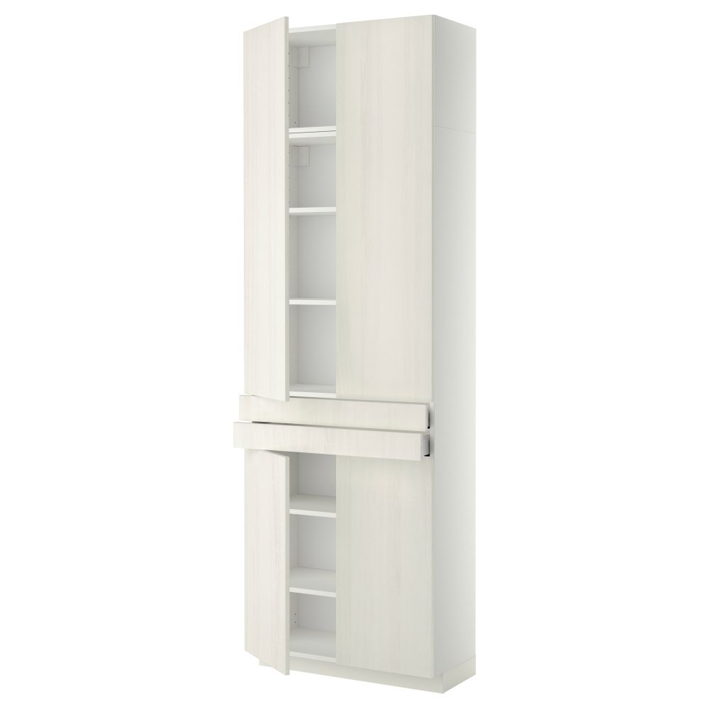 Высокий шкаф + полки, 2 ящика, 4 дверцы МЕТОД / МАКСИМЕРА, белый, Росдаль белый (80x37x240 см) - схема-чертеж с размерами