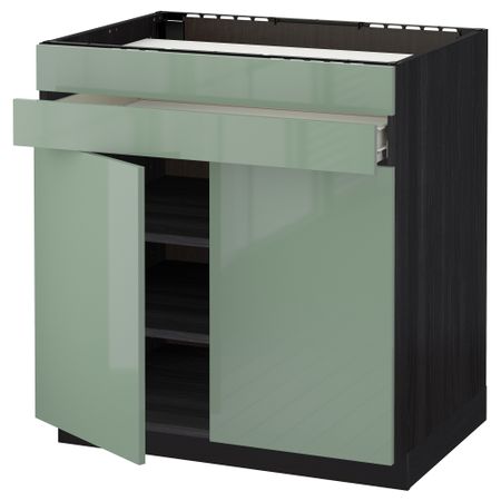 Напольный шкаф для варочной панели, 2 ящика, 2 фасада, 1 ящик МЕТОД / ФОРВАРА, черный, Калларп светло-зеленый (80x60 см)