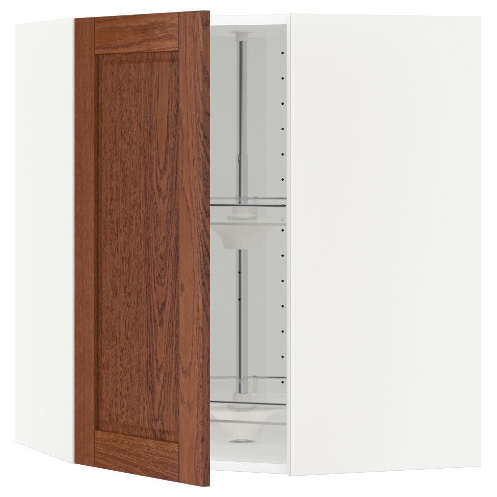 Угловой навесной шкаф с вращающейся секцией МЕТОД, белый, Филипстад коричневый - схема-чертеж с размерами