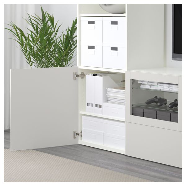 Шкаф для ТВ, комбинированный, стекляные дверцы БЕСТО, белый Лаппвикен, Синдвик светло-серый прозрачное стекло (240x40x230 см) - фото 3