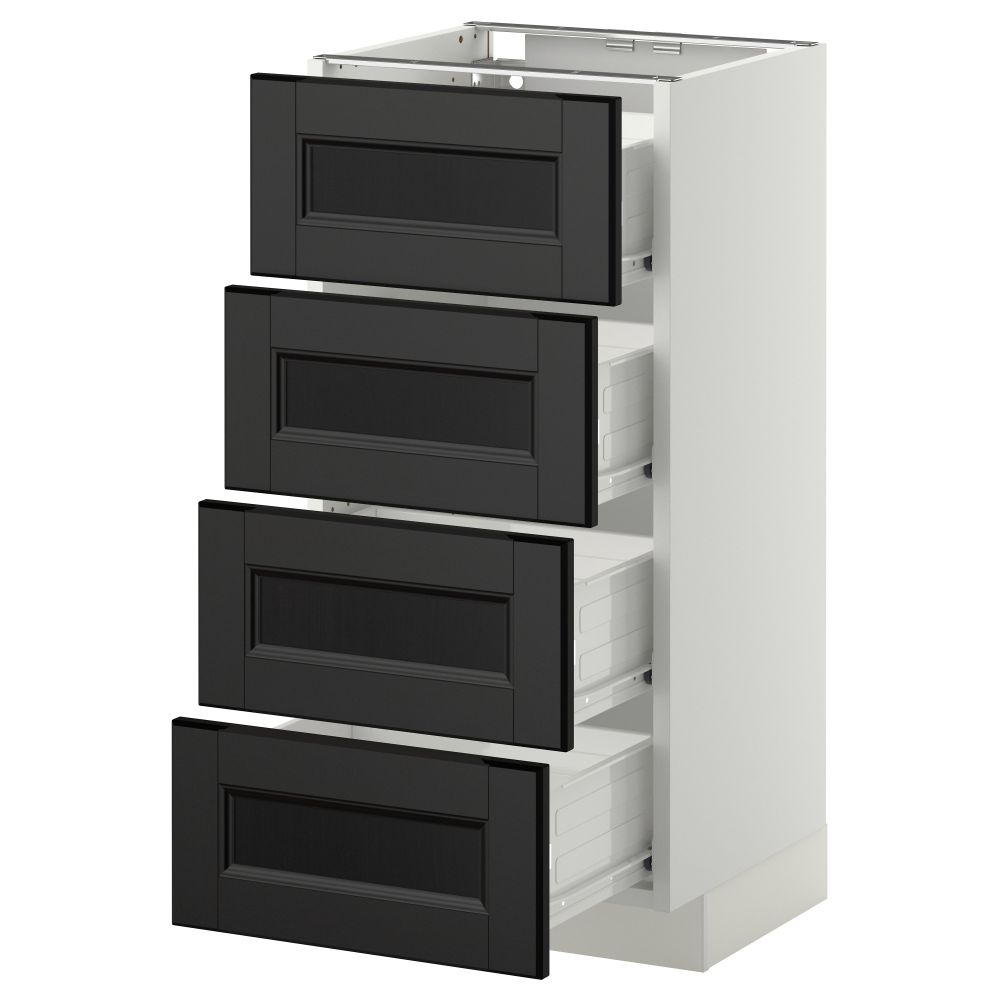 Напольный шкаф 4 фронтальных панели/4 ящика МЕТОД / ФОРВАРА, белый, Лаксарби черно-коричневый - схема-чертеж с размерами