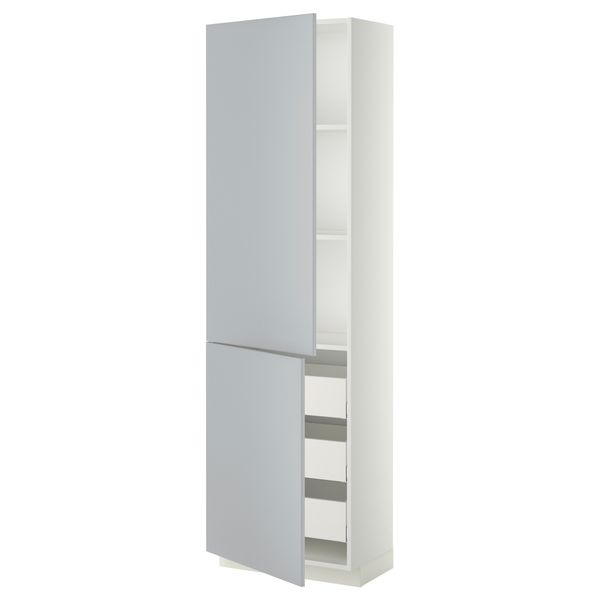 Высокий шкаф + полки, 3 ящика, 2 дверцы МЕТОД / МАКСИМЕРА, белый, Веддинге серый - фото 1