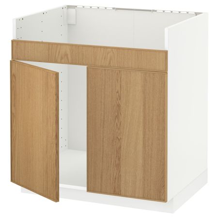 Напольный шкаф для двойной мойки ХАВСЕН, белый/Экестад дуб 80x60 см IKEA METOD МЕТОД 692.803.00