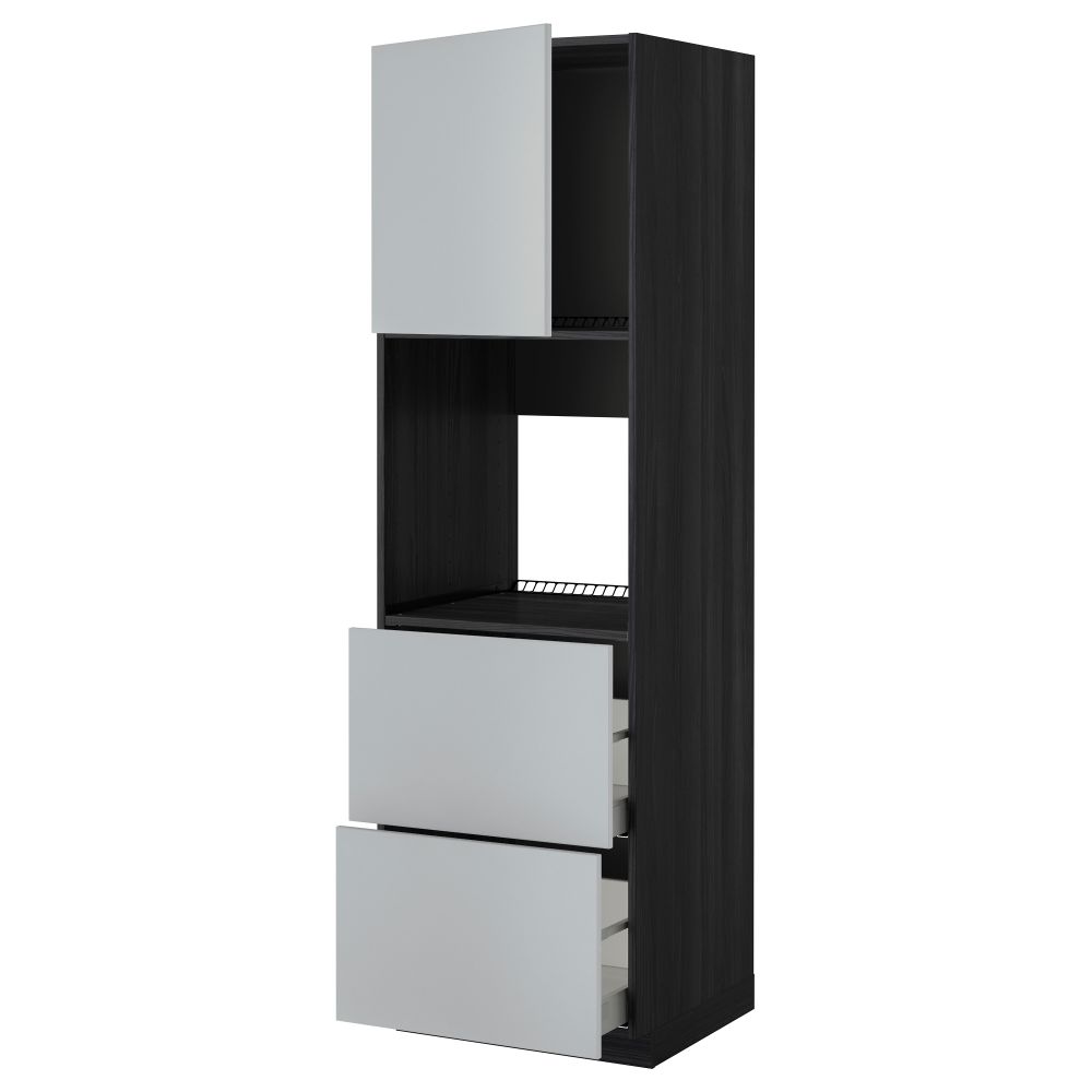 Высокий шкаф для духовки + дверца, 2 форнтальных, 2 высоких ящик МЕТОД / МАКСИМЕРА, черный, Веддинге серый - фото 1