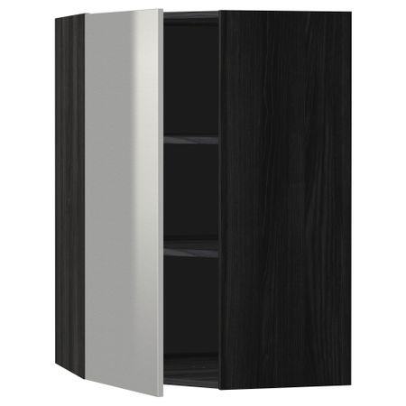 Угловой навесной шкаф с полками МЕТОД, черный, Гревста нержавеющ сталь