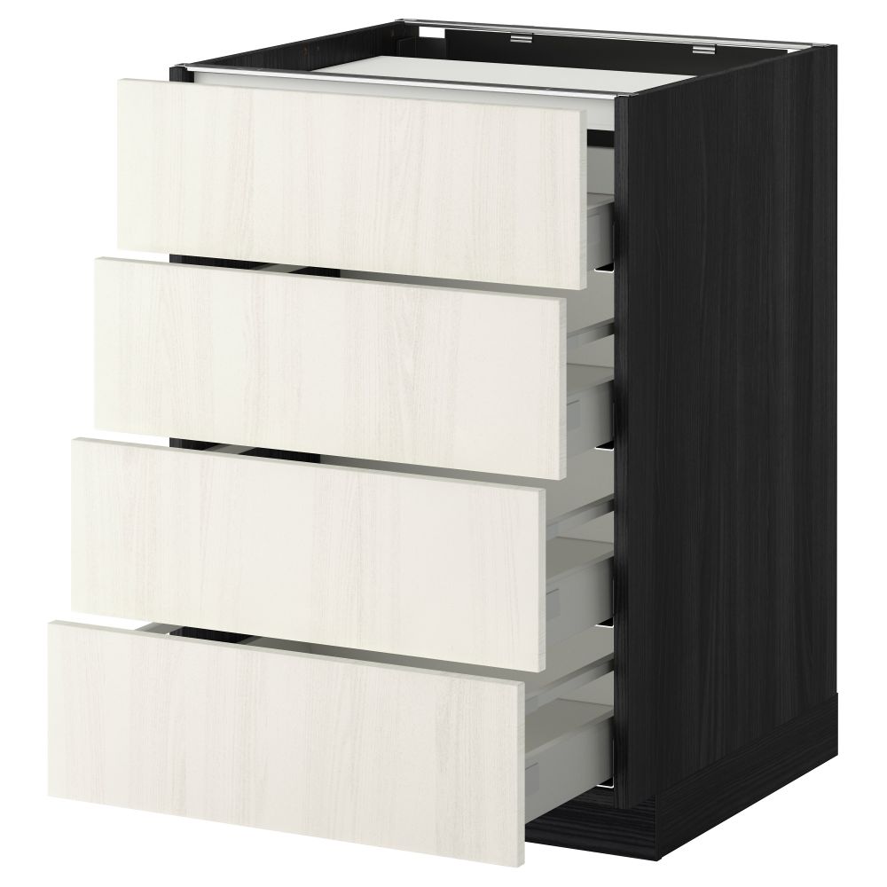 Напольный шкаф, 4 фронтальных панели, 4 ящика МЕТОД / МАКСИМЕРА, черный, Росдаль белый - схема-чертеж с размерами