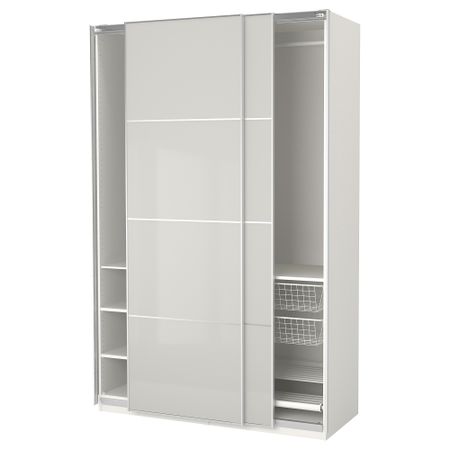 Гардероб ПАКС, белый Хокксунд, глянцевый светло-серый (150x66x236 см)