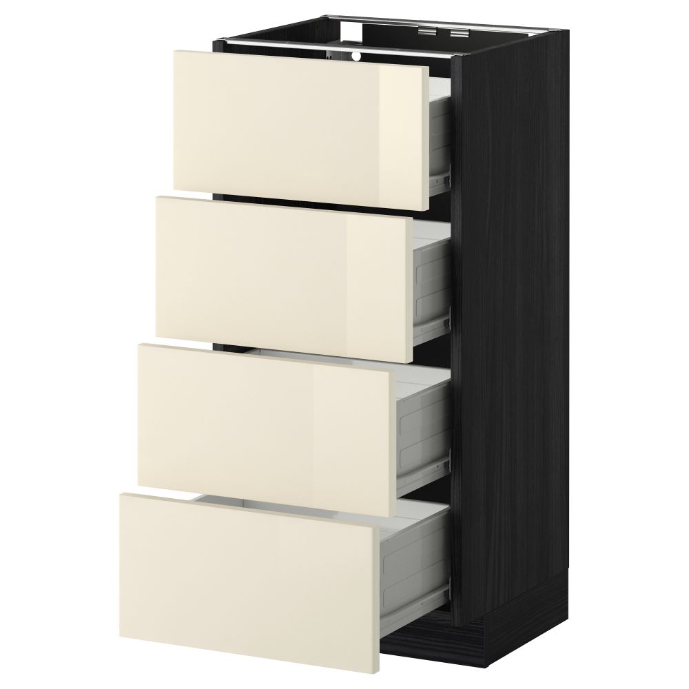 Напольный шкаф 4 фронтальных панели, 4 ящика МЕТОД / ФОРВАРА, черный, Рингульт кремовый - схема-чертеж с размерами