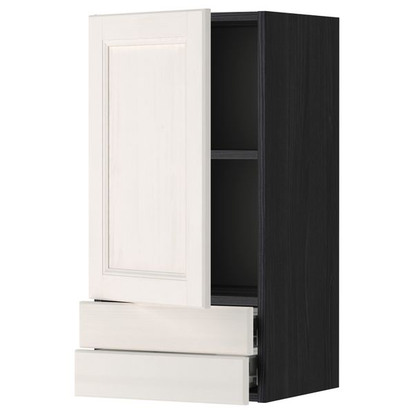 Навесной шкаф с дверцей, 2 ящика МЕТОД / ФОРВАРА, черный, Лаксарби белый - фото 1