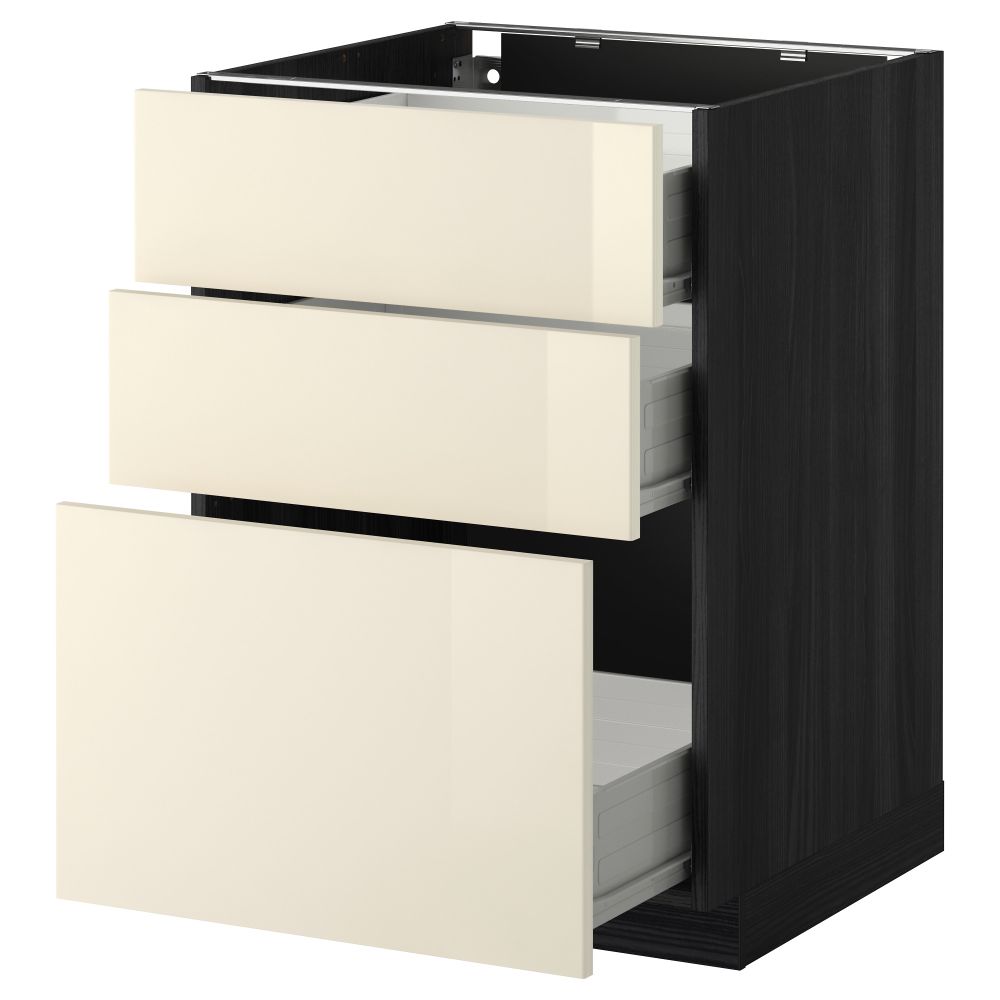 Напольный шкаф с 3 ящиками МЕТОД / ФОРВАРА, черный, Рингульт кремовый - схема-чертеж с размерами