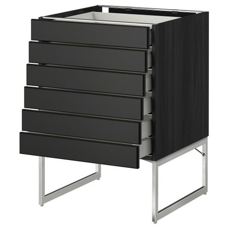 Напольный шкаф 6 фронтальных панелей, 6 нижних ящиков МЕТОД / МАКСИМЕРА, черный, Лаксарби черно-коричневый