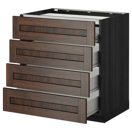 Напольный шкаф, 4 фронтальных панели, 4 ящика МЕТОД / ФОРВАРА, черный, Эдсерум коричневый