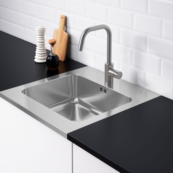 Одинарная накладная мойка, нержавеющая сталь, 60x63.5 см IKEA AMMERÅN 591.581.64 - схема-чертеж с размерами
