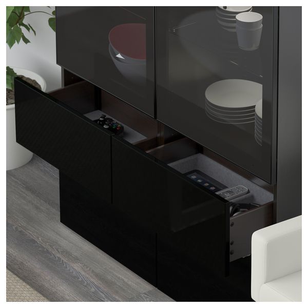 Комбинация для хранения со стеклянными дверцами БЕСТО, черно-коричневый, Сельсвикен глянцевый/черный дымчатое стекло (120x40x192 - схема-чертеж с размерами