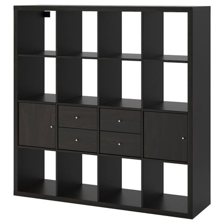 Стеллаж с 4 вставками, черно-коричневый 147x147 см IKEA KALLAX КАЛЛАКС 392.783.27