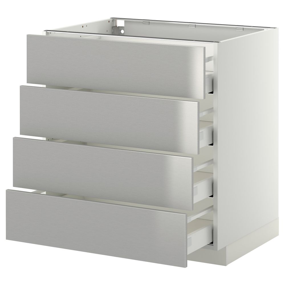 Напольный шкаф 4 фронтальных панели, 4 ящика МЕТОД / МАКСИМЕРА, белый, Гревста нержавеющ сталь - схема-чертеж с размерами