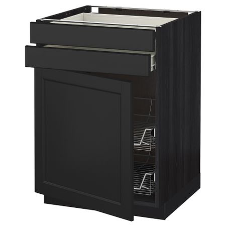 Напольный шкаф, дверца, 2 ящика, проволочных корзин МЕТОД / ФОРВАРА, черный, Лаксарби черно-коричневый