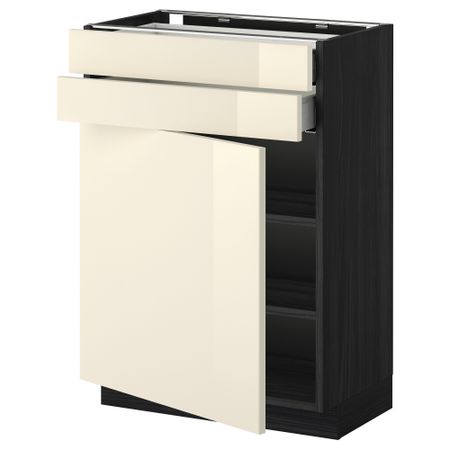 Напольный шкаф с дверцей, 2 ящиками МЕТОД / МАКСИМЕРА, черный, Рингульт кремовый