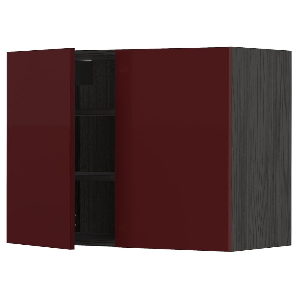 Навесной шкаф с полками/2дверцы, черный Калларп/глянцевый темный красно-коричневый 80x60 см IKEA МЕТОД 893.278.20 - схема-чертеж с размерами