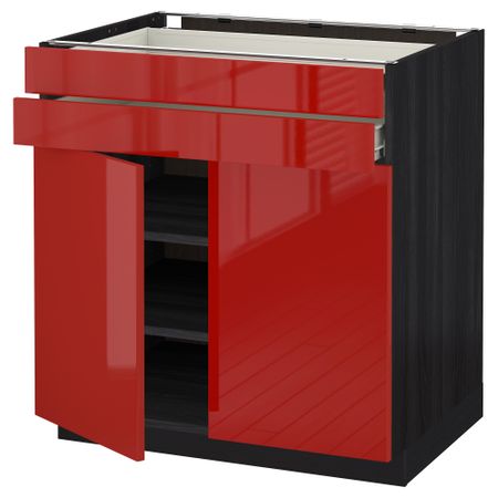 Напольный шкаф, 2 дверцы, 2 ящика МЕТОД / ФОРВАРА, черный, Рингульт красный (80x60 см)