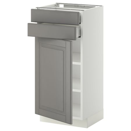 Напольный шкаф с дверцей, 2 ящиками МЕТОД / МАКСИМЕРА, белый, Будбин серый