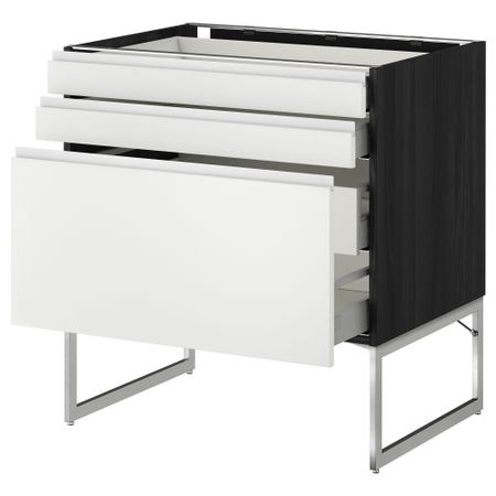 Напольный шкаф 3 фронтальных панели, 2 нижних, 2 средних ящика МЕТОД / МАКСИМЕРА, черный, Нодста белый