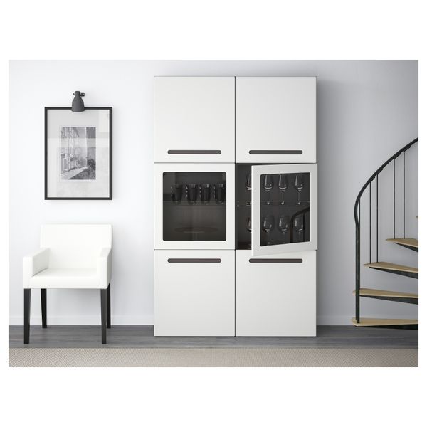 Комбинация для хранения со стеклянными дверцами БЕСТО, черно-коричневый, Марвикен белый прозрачное стекло (120x40x192 см) - фото 2