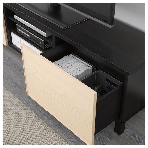 Тумба для ТВ с ящиками БЕСТО, черно-коричневый, Инвикен ясеневый шпон (180x40x48 см) - фото 3