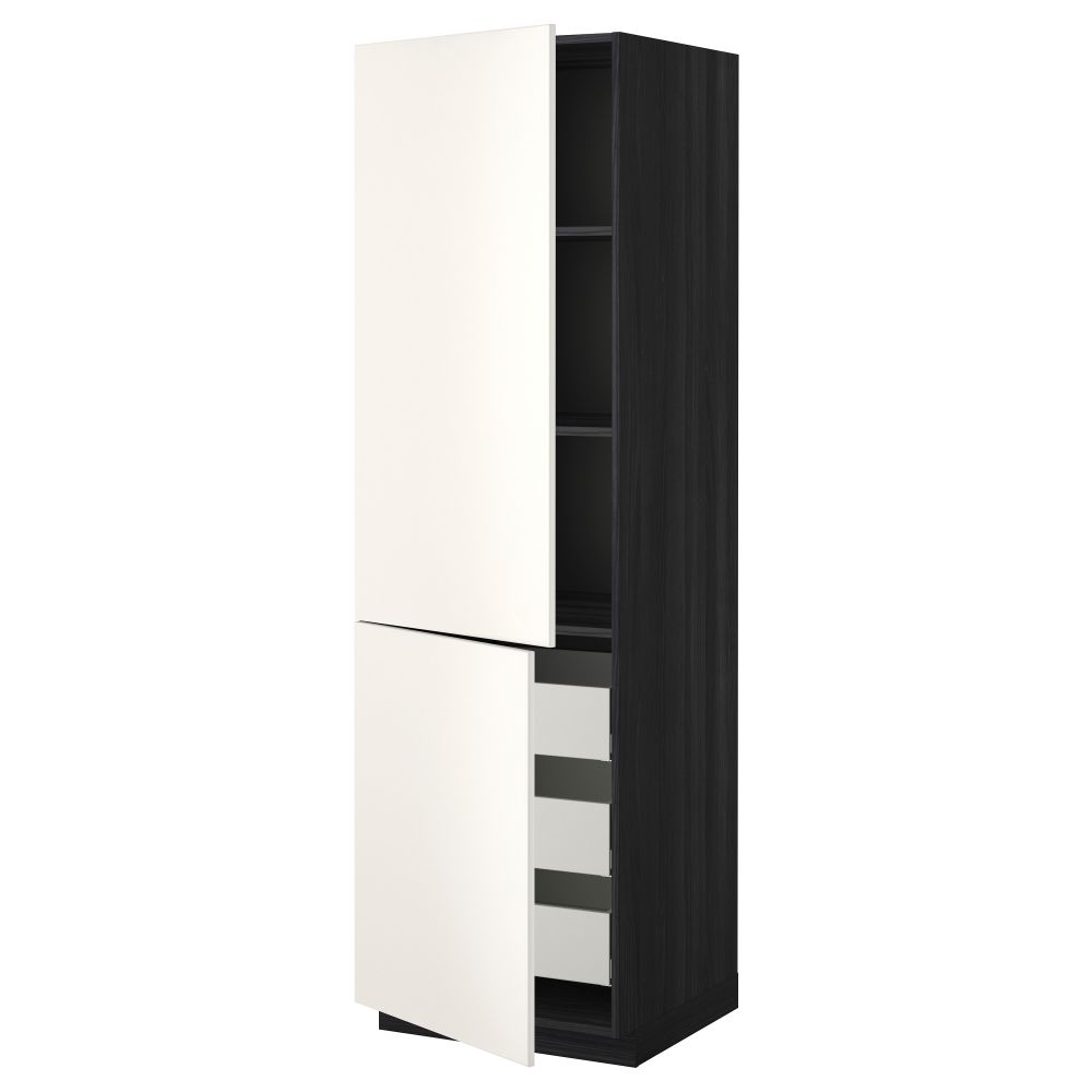 Высокий шкаф + полки, 3 ящика, 2 дверцы МЕТОД / МАКСИМЕРА, черный, Веддинге белый - фото 1