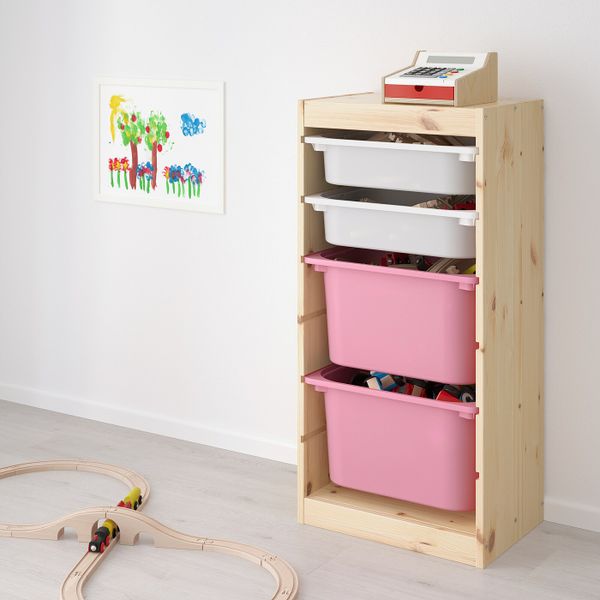 Комбинация для/хранения+контейнеры, светлая беленая сосна белый, розовый 44x30x91 см IKEA ТРУФАСТ 392.223.83 - фото 2