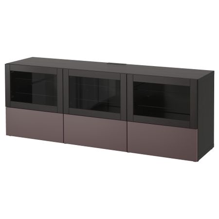 Тумба под ТВ, с дверцами и ящиками БЕСТО, черно-коричневый, Вальвикен темно-коричневый, прозрачное стекло (180x40x64 см)
