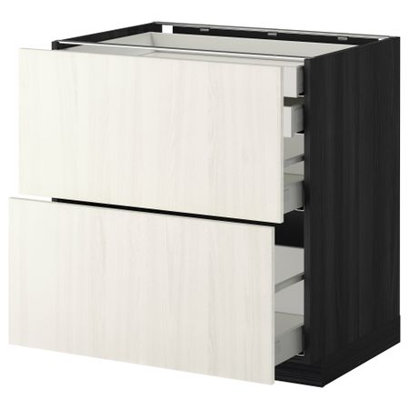 Напольный шкаф 2 фронтальные панели, 2 нижних, 1 средний, 1 высокий ящик МЕТОД / МАКСИМЕРА, черный, Росдаль белый