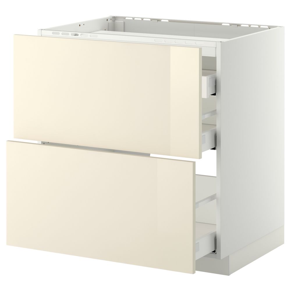 Напольный шкаф, 2 фронтальных панели, 3 ящика МЕТОД / МАКСИМЕРА, белый, Рингульт кремовый - схема-чертеж с размерами