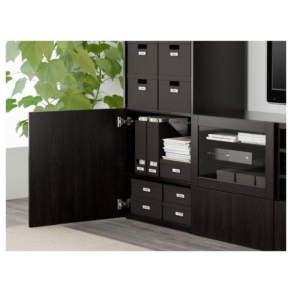 Шкаф для ТВ, комбинированный, стекляные дверцы БЕСТО, Лаппвикен, Синдвик черно-коричневый прозрачное стекло (240x40x230 см) - фото 3